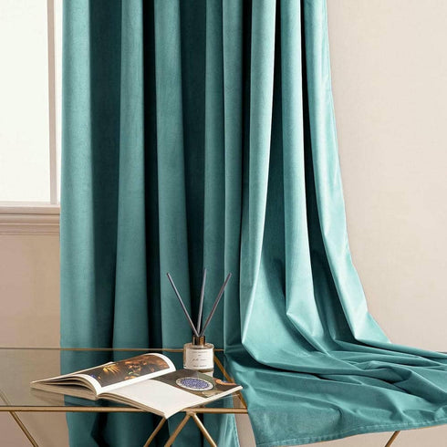 2 Pieces Plain Dyed Velvet Eyelet Curtains - Sea Green